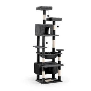 Petzly Cat Tree Tower Scratching Post Scratcher Condo House Bed 180cm Dark Grey