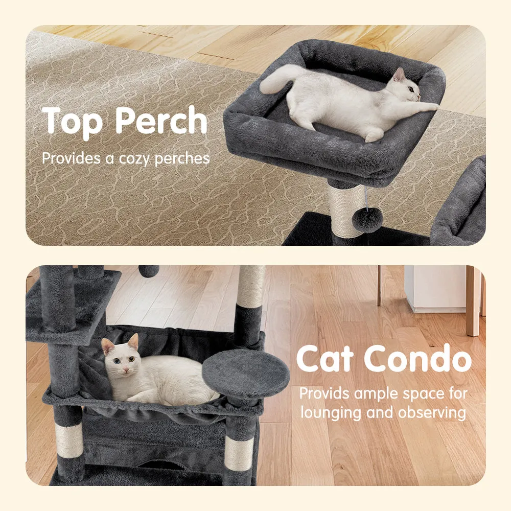Petzly Cat Tree Tower Scratching Post Scratcher Condo House Bed 180cm Dark Grey