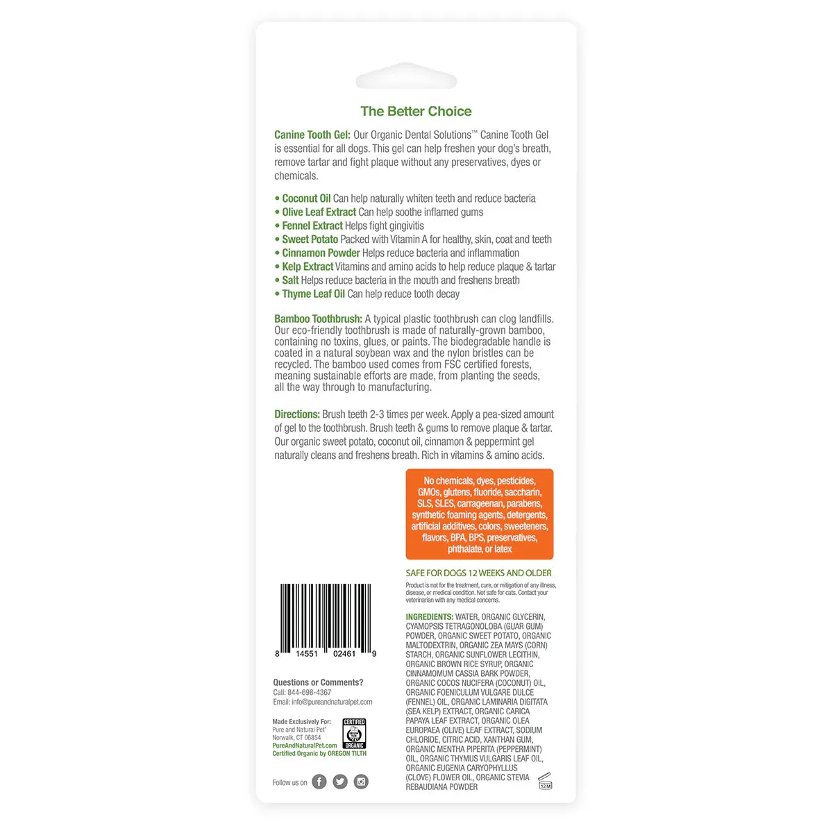 PURE and Natural Pet Organic Dental Kit for Large Dogs