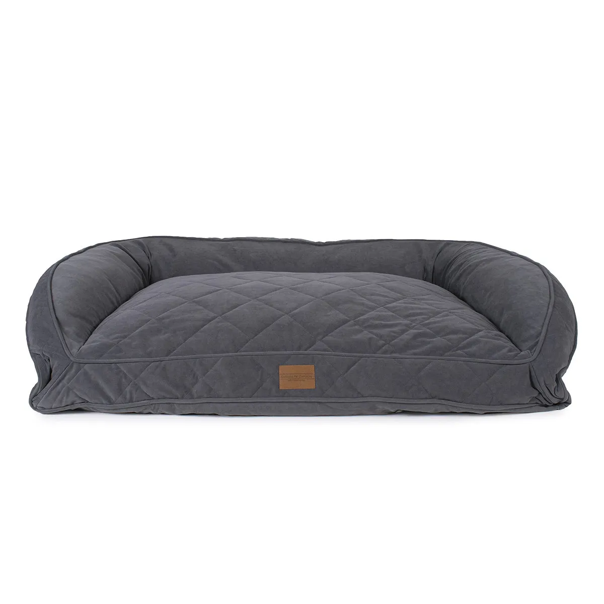 Quilted Microfiber Personalized Bolster Dog Bed Charcoal