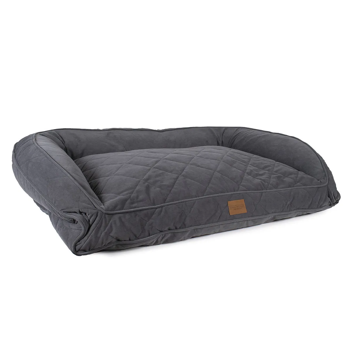 Quilted Microfiber Personalized Bolster Dog Bed Charcoal