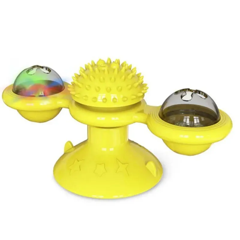Windmill Cat Toy with Balls - Interactive Pet Toys for Cats - Puzzle Cat Game Toy with Whirligig Turntable - Kitten Brush Teeth Toy