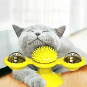 Windmill Cat Toy with Balls - Interactive Pet Toys for Cats - Puzzle Cat Game Toy with Whirligig Turntable - Kitten Brush Teeth Toy